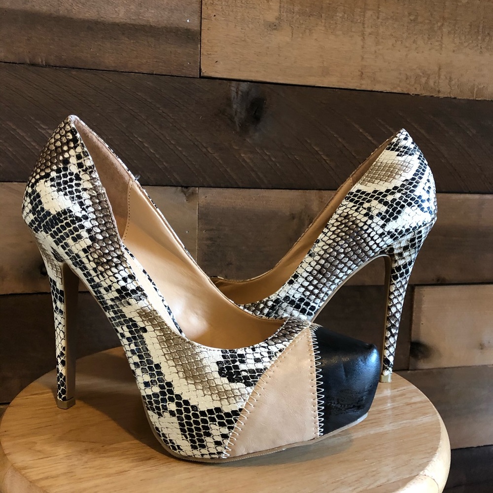 Liliana stiletto heels and snakeskin nude and black